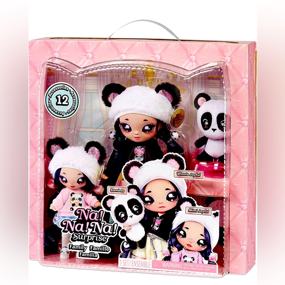 Na Na Na Surprise Family Soft Doll Set with 2 Fashion Dolls and 1 Pet– Panda NIB
